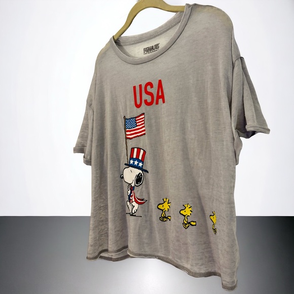 Brand New Burnout Cropped Style Peanuts T-Shirt - Fourth of July, Ladies XL - Picture 5 of 8